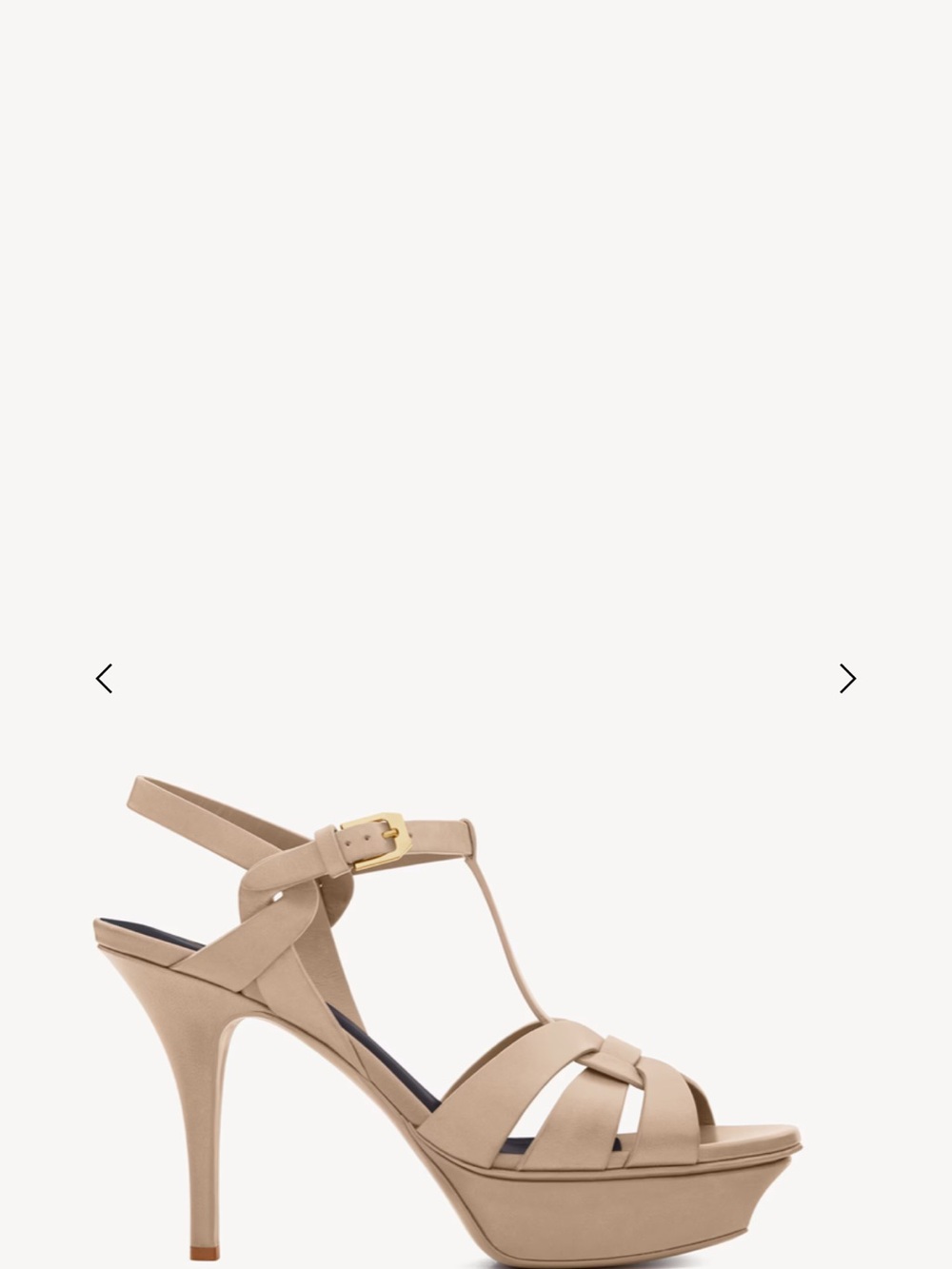 Yves Saint Laurent Nude T-Strap Platform Heels with Gold Buckle